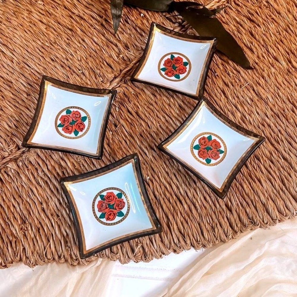 Rose Art Glass Mini Plates Mid‎ Century